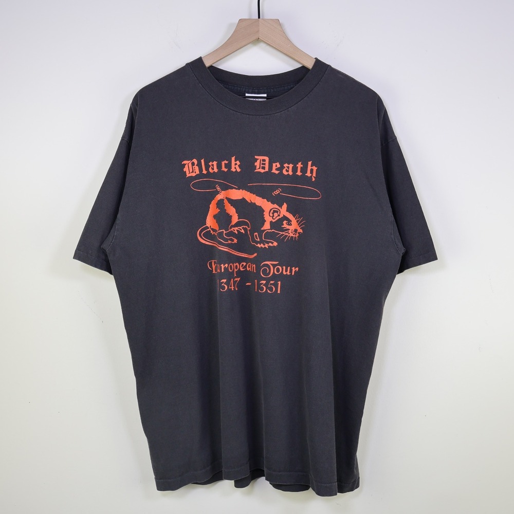 Vintage 90s Black Death European Tour Shirt XL Bubonic Plague Goth Grunge Black